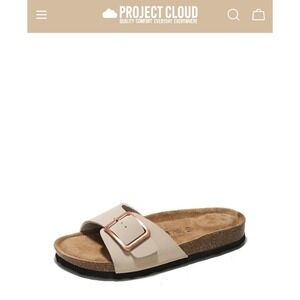 Project Cloud Ibiza Style Big Buckle  Beige Leather Sandals Cork Footbed Sz 7.5